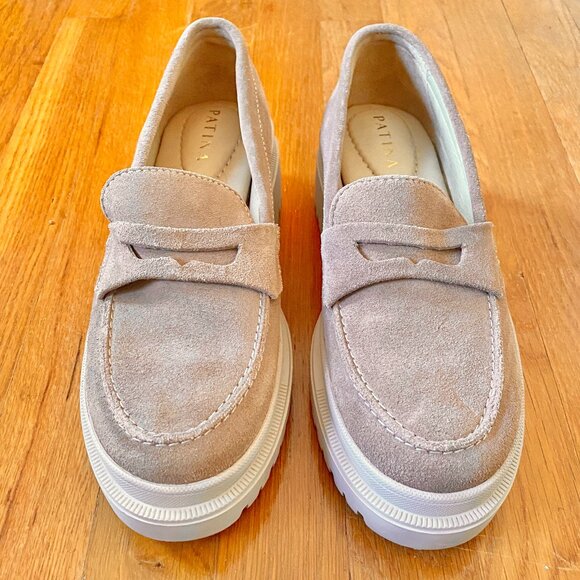 Portland Leather Patina Zoe Chunky Platform Loafer Tan Suede - Picture 3 of 7